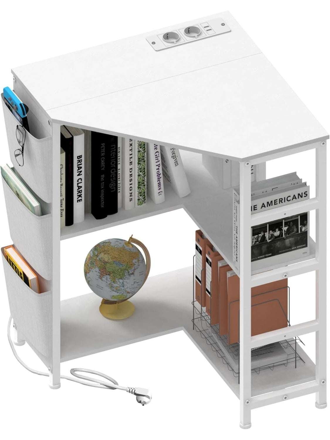 Mueble soporte para impresora con tres niveles estacion de carga enchufes USB y espacio para CPU