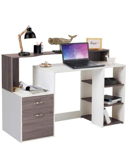 Escritorio de trabajo con cajon armario integrado y soporte para ordenador en acabado madera moderno