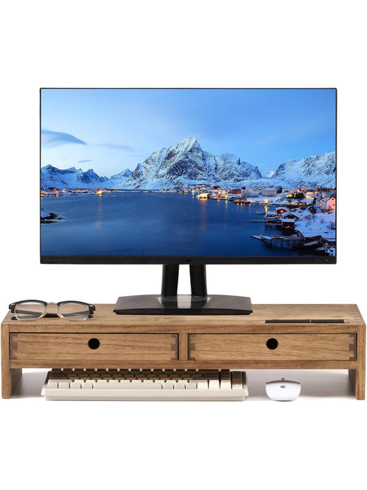 Elevador de monitor de madera con dos cajones organizadores para ordenador impresora portatil o accesorios de escritorio