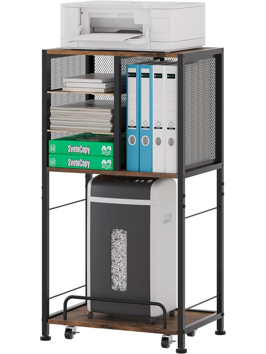 Soporte metalico con compartimentos A4 y carro movil para impresora escaner o equipos de oficina