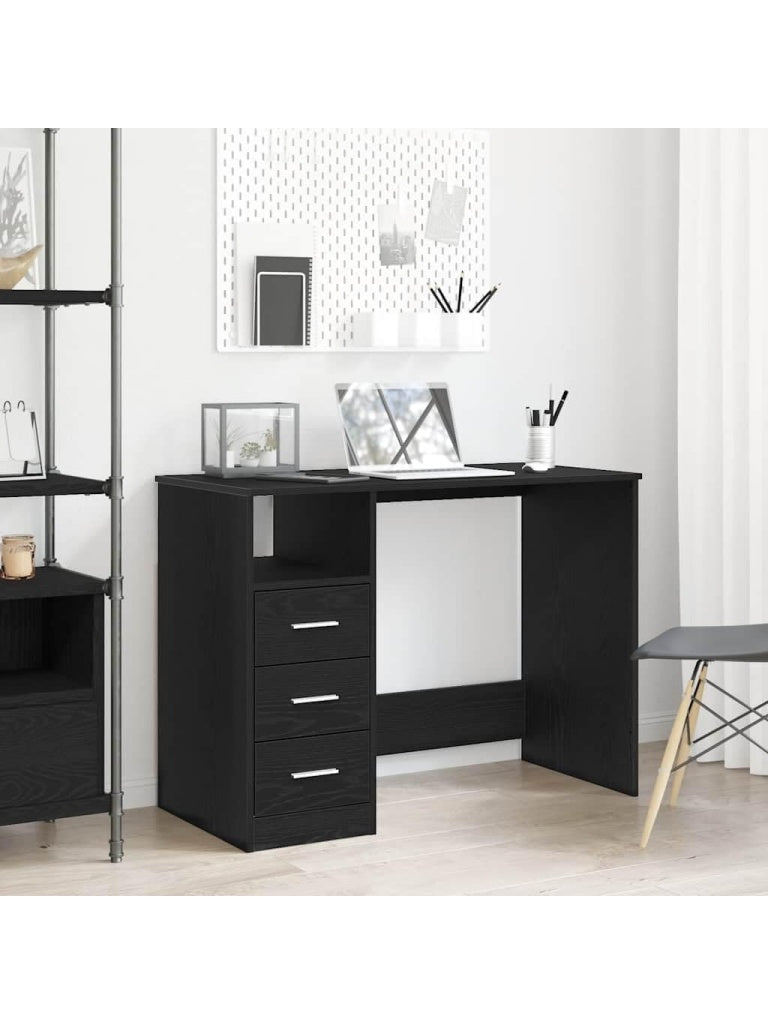 Escritorio moderno con tres cajones compartimento abierto y espacio para portatil y archivos