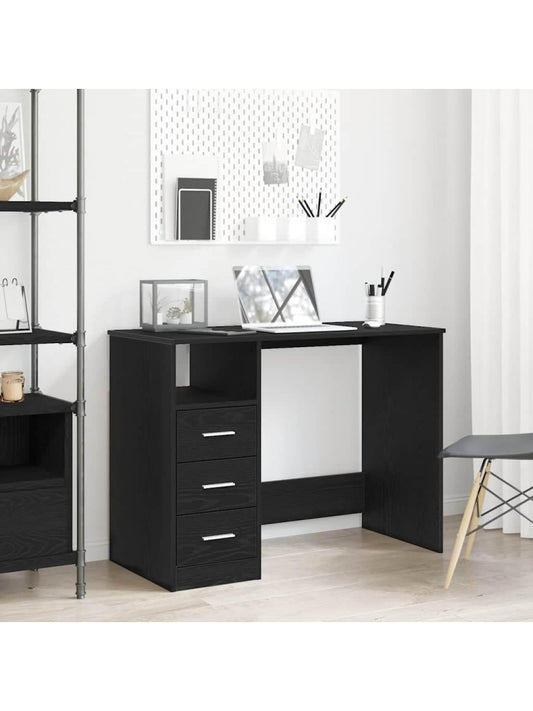 Escritorio moderno con tres cajones compartimento abierto y espacio para portatil y archivos